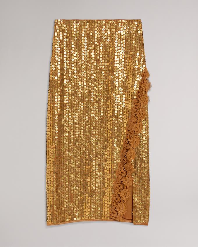 Jupe Ted Baker Sequin Column Slip Marron Femme | TBQ-23195015